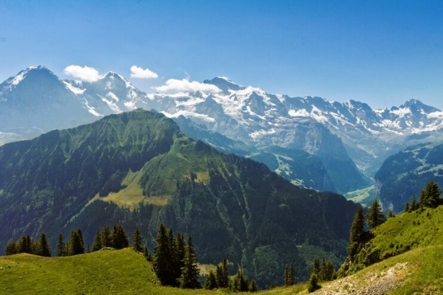 A stunning view of Lake Brienz surrounded by mountains and lush greenery